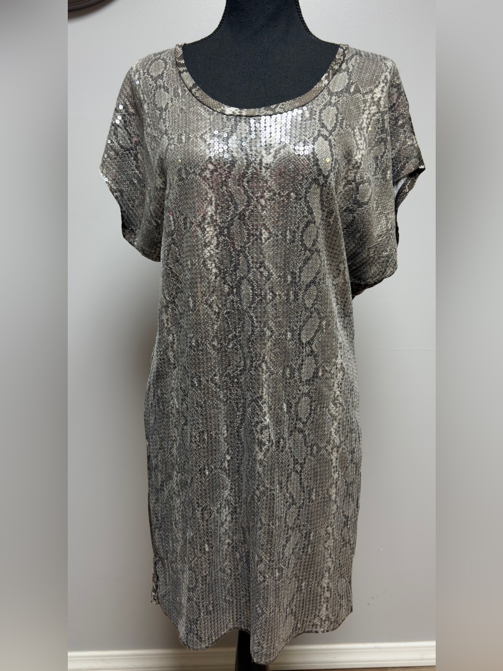 Michael Kors Sequin Snake Print Dress Womens Small S Short Sleeve Min